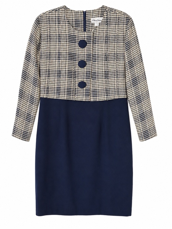 Ultra Dress Collection Dresses & Skirts - Ultra Dress Size 14 Navy Plaid Overlay Dress Modest Career Church Vintage Style